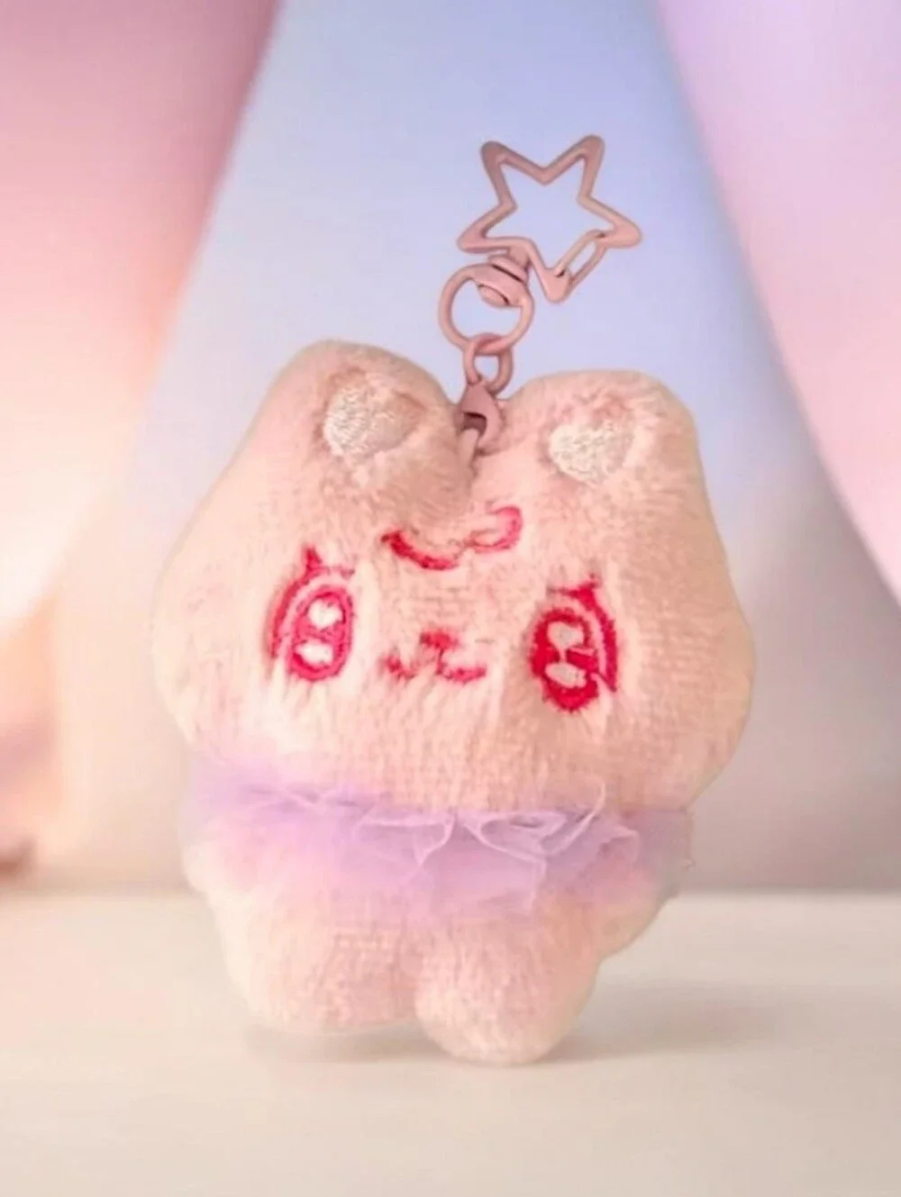 Pink Plush Rabbit Bag Charm/ Keychain with Star Clip